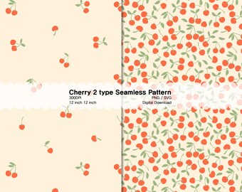 Crayon Cherry Seamless Pattern Bundle, Scattered Dense Layouts (Digital Download)