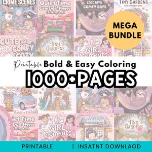 Cute and Comfy Coloring Book, Girls Moments Bold & Easy 1000 + Digital Coloring Pages, printable pdf, Coco Wyo Style, instant download