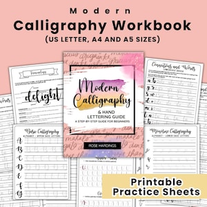 Modern calligraphy & Hand lettering practice sheets printable, lettering practice workbook, brushes, calligraphy practice pdf,
