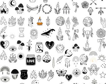 Pacchetto SVG Boho Celestial: oltre 200 scarabocchi, file di taglio Cricut, clipart PNG