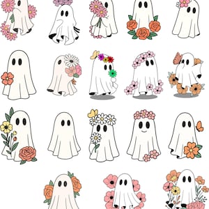 Cute Ghost Halloween Svg Bundle, Retro Ghost Png, Retro Floral Ghost Png, Dog Ghost Svg, Ghost Reading Svg, Spooky Season, Halloween Png