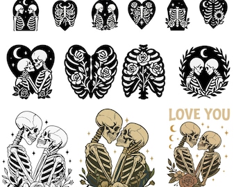 Paquete SVG de la carta del Tarot de los Enamorados: Esqueleto de San Valentín PNG