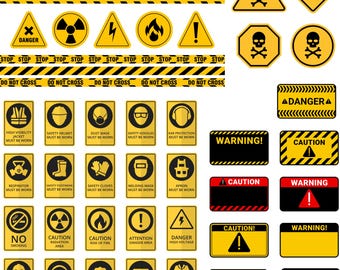 Warning Sign Svg Bundle, Caution Sign Png, Danger Sign Clipart, Caution Danger Cricut, Attention Board,Yellow Hazard Sign Sticker,Road Sign