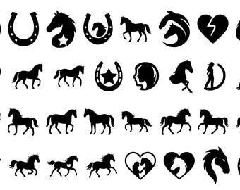 Horse SVG Bundle: Silhouette, Horseshoe, Head - Cricut Cut Files