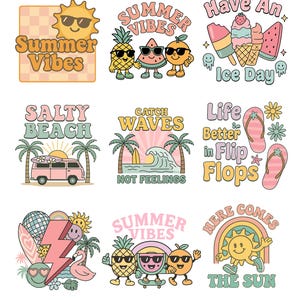 Paquete de verano retro (PNG), diseño de camiseta de verano, vibraciones de verano (PNG), hola verano (PNG), vacaciones de verano de moda (PNG), sol, sal y arena (PNG), paquetes de PNG