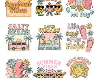 Retro Summer PNG Bundle: Beach Vacation Designs (Digital Download)
