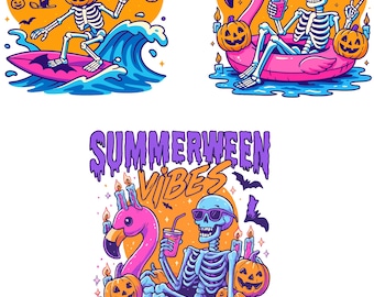 Summerween PNG Bundle, Funny Summer Skeleton, Summer Halloween, Spooky Summer Cliprt, Summerween Vibes, Sublimation Design