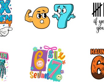 Paquete PNG de memes divertidos de Halloween 6/7: Camiseta Six Seven, tendencia en redes sociales