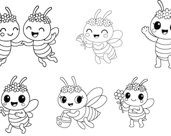 Cute Bee Clip Art Bundle, Tiny Bee, Little Bee, Plim Plim, 1st Bee Birthday, Little Bee Plim Plim Digital File, Stickers,Little Bee Birthday