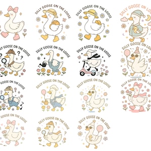 Silly Goose PNG Bundle Silly Goose on the Loose Sublimation Clipart Quotes Funny Stickers Dilly Dally Duck Goose Era Bookmark Bookish