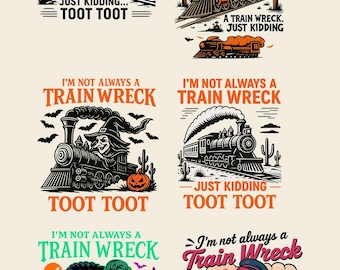 Funny Train Wreck Skeleton PNG Bundle: Halloween Train Lover Design (Digital Download SVG/PNG