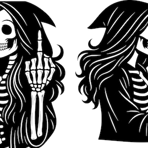 Female Grim Reaper Skeleton PNG, Funny Halloween PNG, Lady Reaper, Middle Finger PNG, Skull Vector, Halloween Png, Halloween Skeleton Png