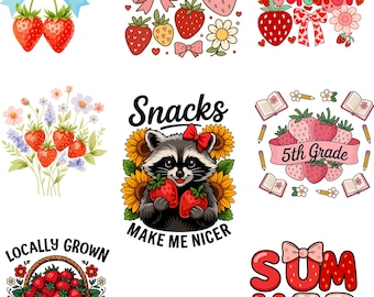 Paquete de imágenes PNG de fresas, SVG del festival de la fresa, fresa de verano, fresa floral, ilustración de fresas, imágenes prediseñadas de fresas vintage