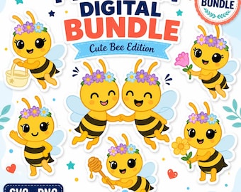 Cute Bee Clip Art Bundle, Tiny Bee, Little Bee, Plim Plim, 1st Bee Birthday, Little Bee Plim Plim Digital File, Stickers,Little Bee Birthday