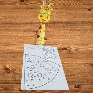 Żyrafa 3D z papieru dla dzieci | Wytnij, pokoloruj i przyklej stożek ze zwierzęciem | Wydrukowana aktywność plastyczna dla przedszkolaków | Ćwiczenia z motoryki małej w formacie PDF