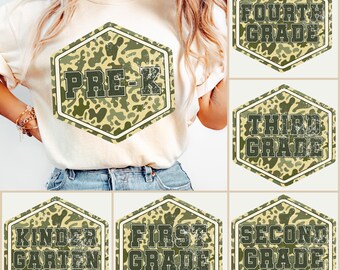 Retro Back to School boys old camo PNG bundle, Teacher First Day of School Shirt, Boys camo School Grades, Pre-k 1st/2nd/3rd/4th Grade