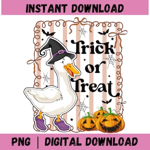 Trick or Treat PNG, Halloween PNG, Funny Goose, Halloween Goose PNG, Pumpkin Goose, Coquette Goose Witch, Cute Spooky Goose