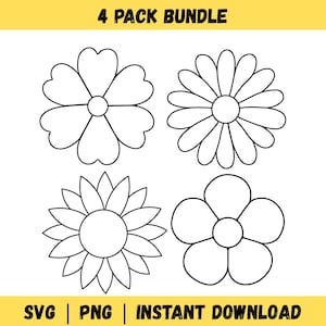 Abstract Flower Outline: Five Petal Stencil and More, Flower SVG, Daisy Cut File, Cricut Clipart| SVG PNG |  Clipart (Digital Download)