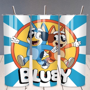 3D Blue Dog Family 20oz Kids Flip Top Sippy Cup Tumbler Wrap, Straight Tumbler PNG, Childrens Cartoon Tumbler Wrap,Instant Download