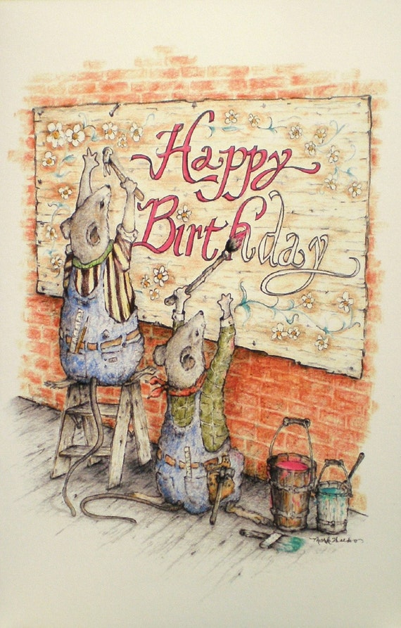 Art  Greeting Card Happy  Birthday  Drawing  Mouse Picture 