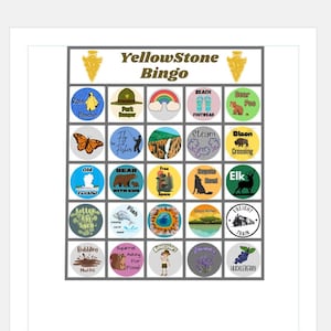 Urlaubs Bingo YELLOWSTONE Edition Digital Download - 12 einzigartige Spielkarten. Ideal für Sommerferien mit der Familie für Erwachsene und Kinder.
