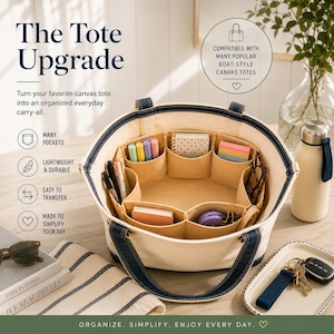 Organizer do torby typu tote, kieszeń z wkładką, otwarta przegroda do torebki z płótna, łódka, Ll Bean J Crew, codzienne przechowywanie, akcesoria, prezent dla nauczyciela i pielęgniarki
