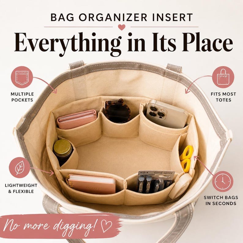 Mini Tote Insert Mini Bag Organizer Insert Purse Tote Handbag Divider Pocket Holder ...