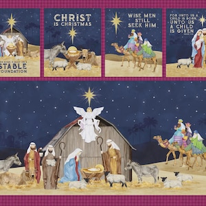 Nativity Scene Christmas Story Come Let Us Adore Him by Tara Reed Collection Quilt Christmas Panel Christ in Christmas, Wise Men Seek Him.