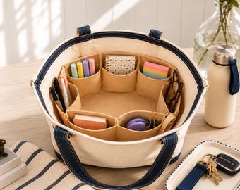 Organisateur de sac fourre-tout avec poche intérieure, sac à main en toile à ouverture supérieure, séparateur de sac à main, style bateau, L.L. Bean, J. Crew, accessoire de rangement quotidien, cadeau pour enseignante ou infirmière