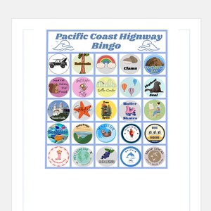 Pacific Coast Highway Bingo: Road Trip Game, 12 Unique Cards (Digital Download)
