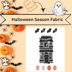 Halloween Fabric Panel  Riley Blake Designs  My Mind’s Eye  Ghosts, Skeletons, Treats  24&quot;x43&quot; Cotton Quilt Panel black and white