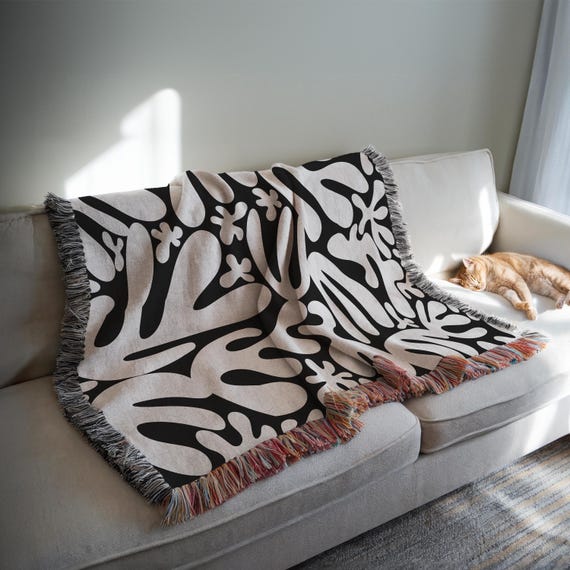 Matisse Inspired Woven Throw Blanket Tapestry Woven Wall Hanging Black White Abstract Throw Blanket Couch Picnic Blanket Trendy Home Decor