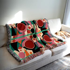 MidCentury Modern Farbblock Geometrisch Abstrakt Maximalist Quilt Geschenk Wohnkultur Matisse Inspiriert Gewebte Decke Wandteppich Wandbehang