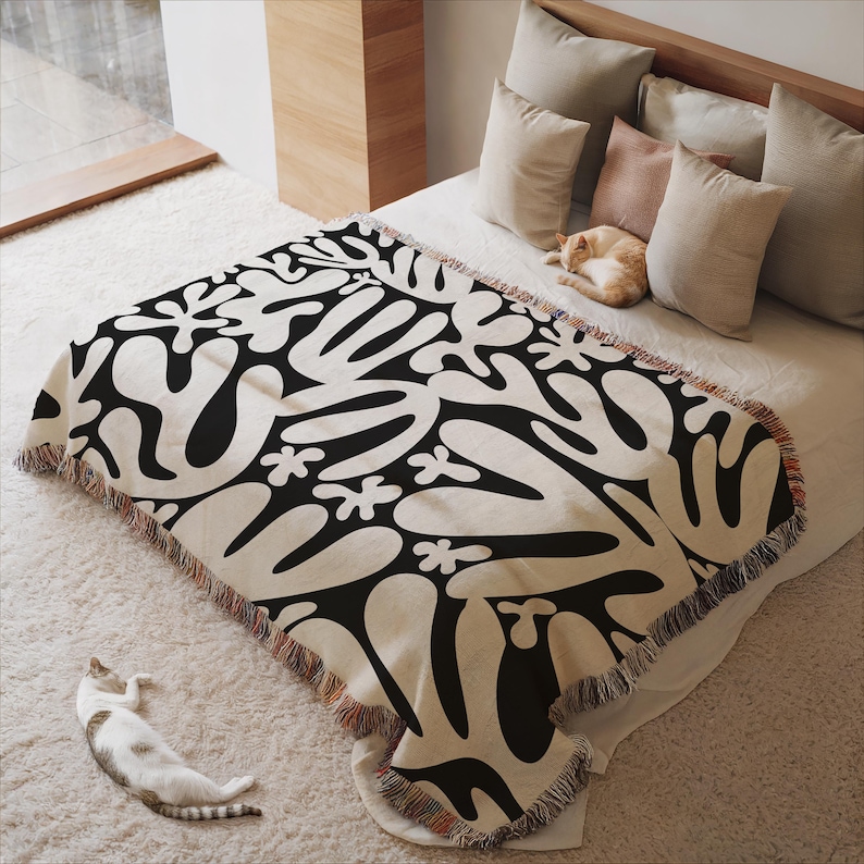 Matisse Inspired Woven Throw Blanket Tapestry Woven Wall Hanging Black White Abstract Throw Blanket Couch Picnic Blanket Trendy Home Decor