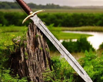 Spada in acciaio di Damasco forgiata a mano, impugnatura in palissandro, stile vichingo medievale