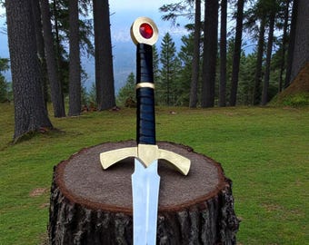 Handcrafted Goldryn Sword – Medieval Regal Design with Gold Finish & Ruby Inlay | Glass of Thrones Collectible Gift Sword for Men | Fantasy
