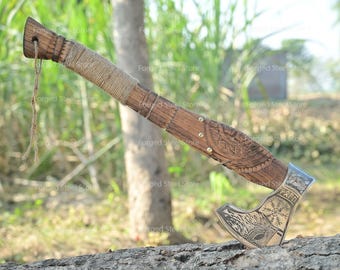 Hand-Forged Viking Axe – Custom Engraved Carbon Steel, Ash Wood Handle