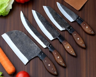Handmade High Carbon Steel Chef Knife Set, Rosewood Resin Handle