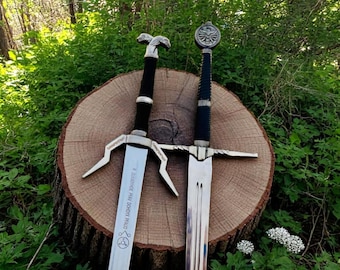 Handgemaakt Witcher-zwaard, Geralt of Rivia Feline Steel en zilveren replica