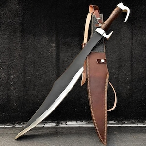 Handmade Warrior Scimitar Sword | Carbon Steel Blade, Wooden Handle & Leather Sheath | Medieval Fantasy Cosplay Gift for Him, Collector’s