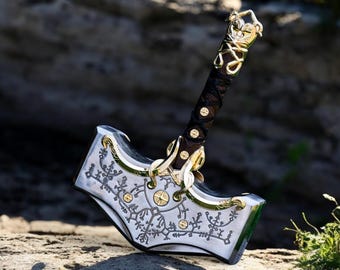 God of War Mjolnir-hamer – gegraveerd koolstofstaal, palissander handvat