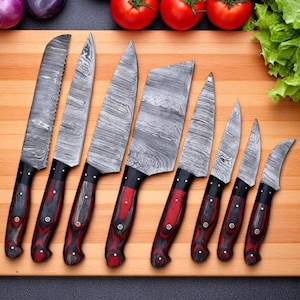 Handmade kitchen knife,8pcs chef set, chef knife set with sheath , Damascus steel chef knife, best anniversary and Christmas gift for him