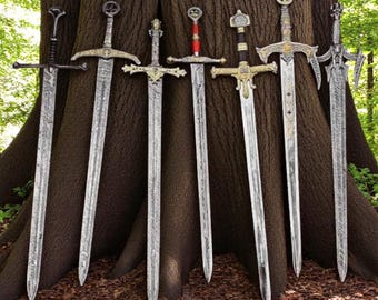 Handgemaakt damaststaal Vikingzwaard | Middeleeuws tempeliersmes, leren schede