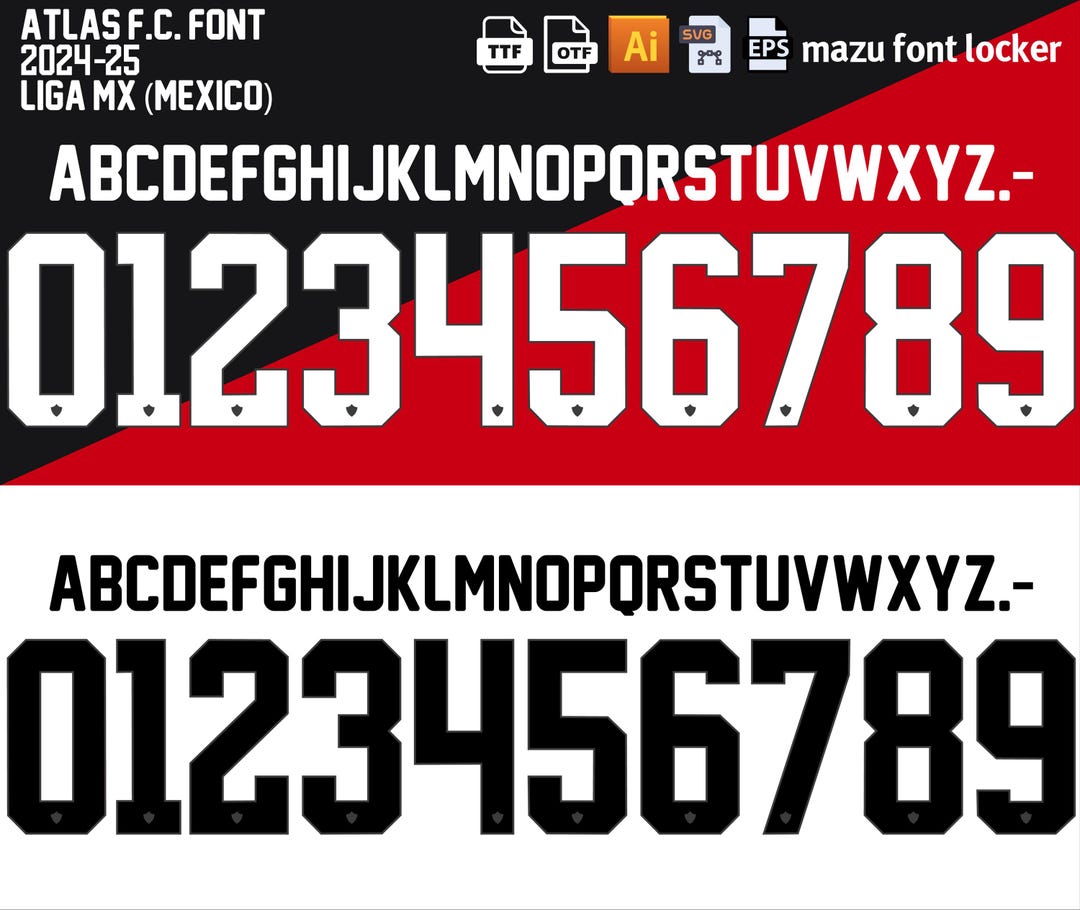 Atlas F.C. 2024-2025 Font Vector, Jerseys Name & Numbers (digital ...