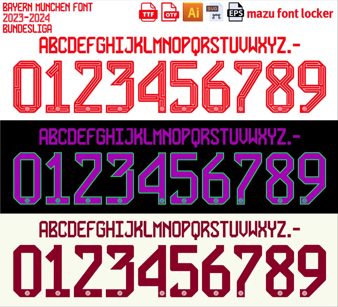 Bayern Excel Color Code Bayern Munchen 2023-2024 Font Vector, Jersey Numbers (digital Download ...