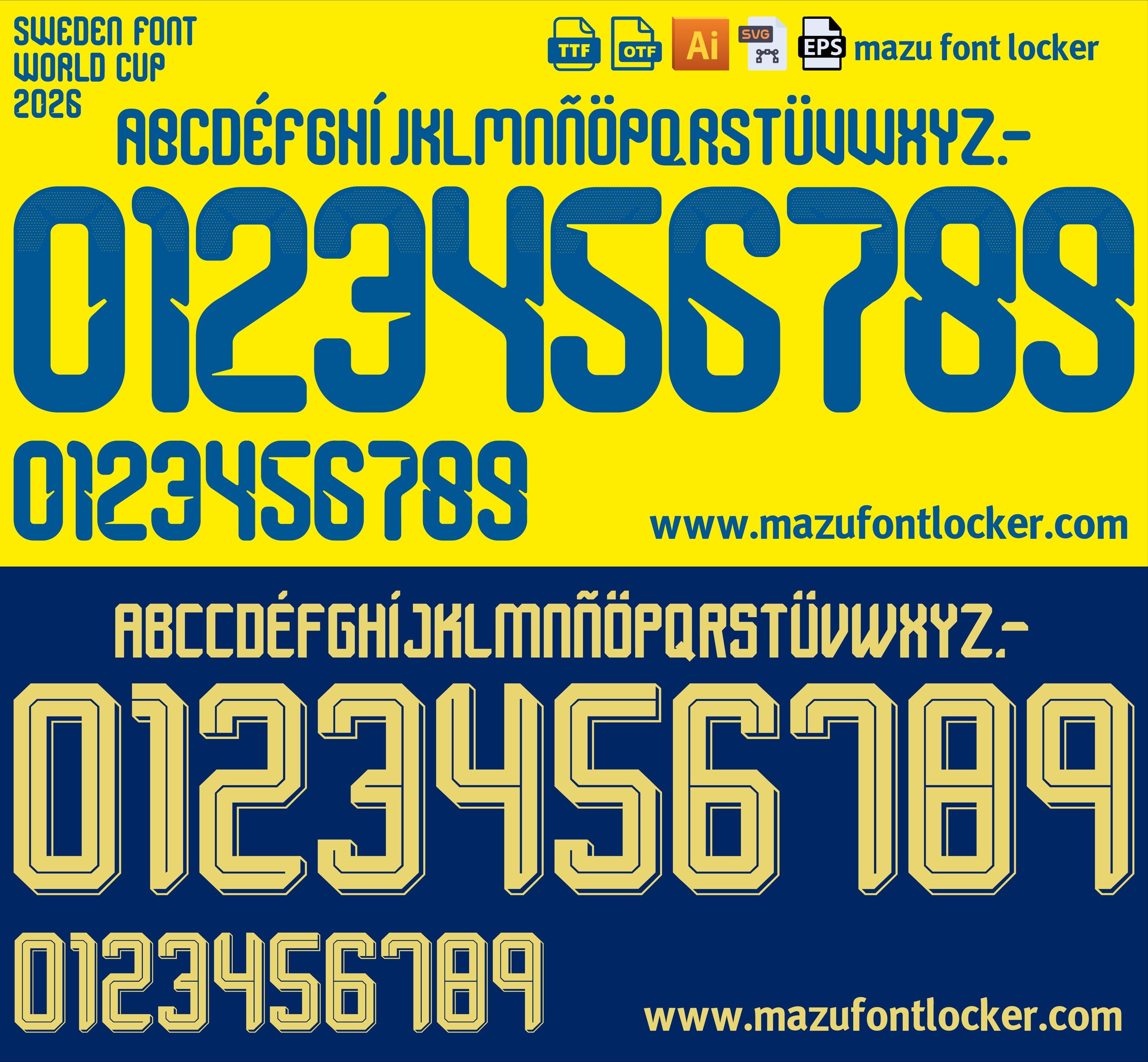 Sweden World Cup 2026 Home & Away Font Vector (digital Download