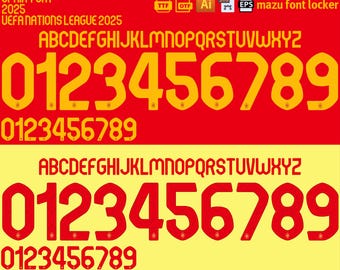 Spain 2025 Font Vector, Jersey Name & Numbers (Digital Download)