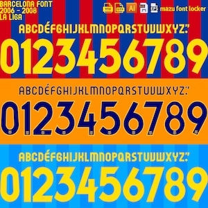 Barcelona 2006-08 Font Vector: Jerseys Name & Numbers (Digital Download)