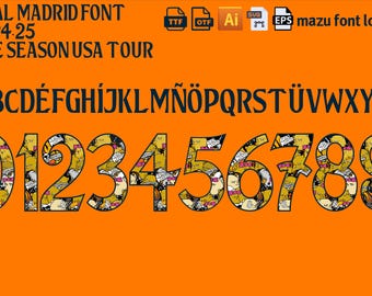 Real Madrid Tour USA 2024 Font, Vector Design (Digital Download)