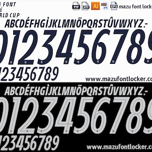 May include: A digital graphic showcasing two sets of fonts for the 2026 World Cup. The top set features navy blue numbers and letters, while the bottom set displays a silver outline. The image includes the text "USA FONT 2026 WORLD CUP".